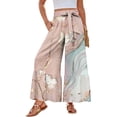 thumbnail image 2 of Womens Beach Wide Leg Pants Elastic High Waist Ties Ruffle Hem Flowy Palazzo Pants with Pockets Light pink S, 2 of 5