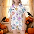 thumbnail image 2 of REDARER Girls 2 Piece Halloween Pajama Set Turn Down Collar Short Sleeve Button Top Matching Shorts Festive Skull Hat Print Casual Home Sleep Loungewear Outfit,3-4 Years, 2 of 5