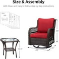 thumbnail image 5 of HOSSLLY 3 Pieces Outdoor Wicker Swivel Rocker Patio Set, 360 Degree Swivel Rocking Chairs Elegant Wicker Patio Bistro Set with Premuim Cushions and Armored Glass Top Side Table for Backyard,Red, 5 of 8