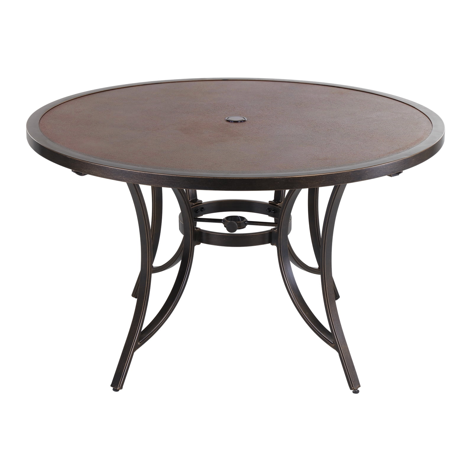 Patio Outdoor 48 Inch Round Table with Umbrella Hole Cast Aluminum