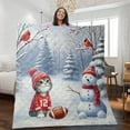 thumbnail image 2 of Hello Winter Manx Football Snowman Welcome Snowy Morning Quilt Blanket Cat Lover Kitten Owner Gifts Cozy Comforter Throw Blanket - 01012, 2 of 5