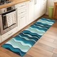 thumbnail image 3 of Abstract Washable Runner Rugs 2'x6', Teal Gradient Waves Beach Lines Low Pile Throw Entryway Rug Non-Slip Sturdy Edge Binding Carpet for Indoor Bedside Entrance Bedside, 3 of 9