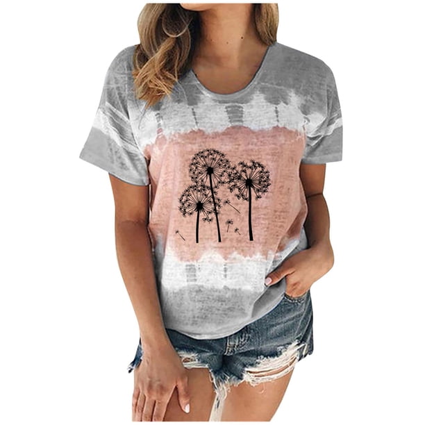 Blusa Informal Elegante Con Estampado de Degradado Erógeno Para Mujer, Top de Manga Corta Con Flores Regulares Odeerbi ODB161721