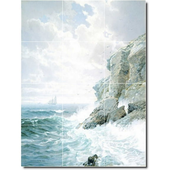 Ceramic Tile Mural-William Richards Waterfront Painting 442. 12.75" w x 17" h using (12) 4.25 x 4.25 ceramic tiles