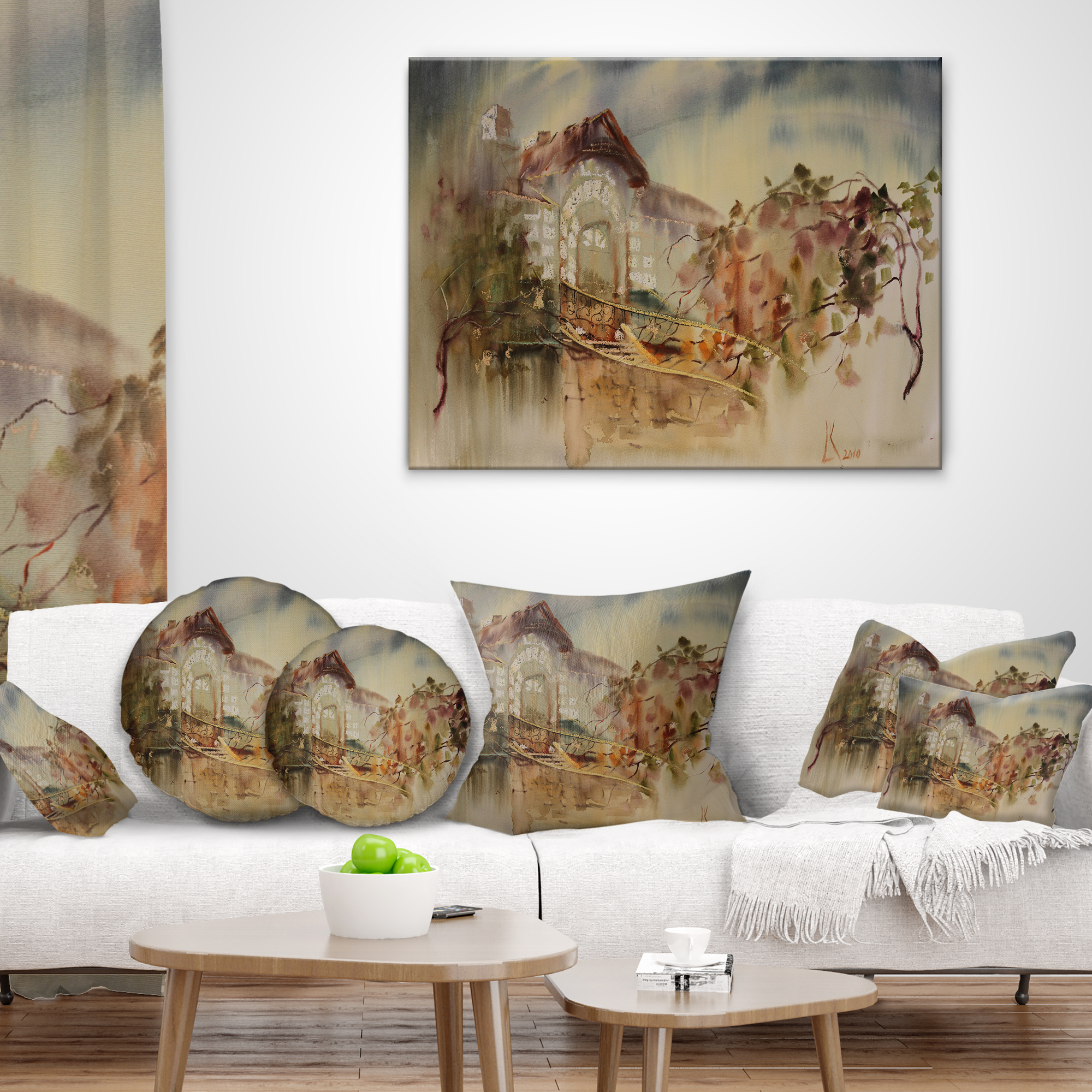 Designart Abstract Old Building Watercolor - Abstract Throw Pillow - 18x18