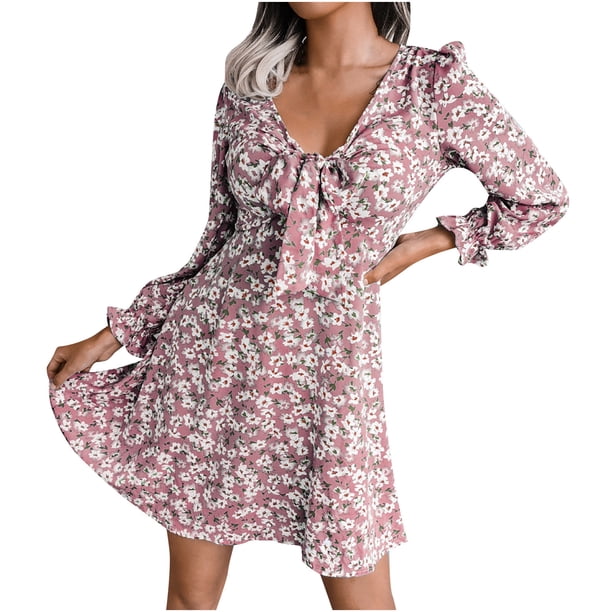 Vestido Plisado de Gasa Con Cuello en V Y Cintura de Otoño E Invierno Para Mujer Odeerbi ODB115817