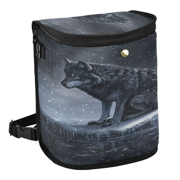 Qxltty Wolf King in The Snow Car Trash Can with Lid Vehicle Backseat Hanging Leak Proof Storage Bin