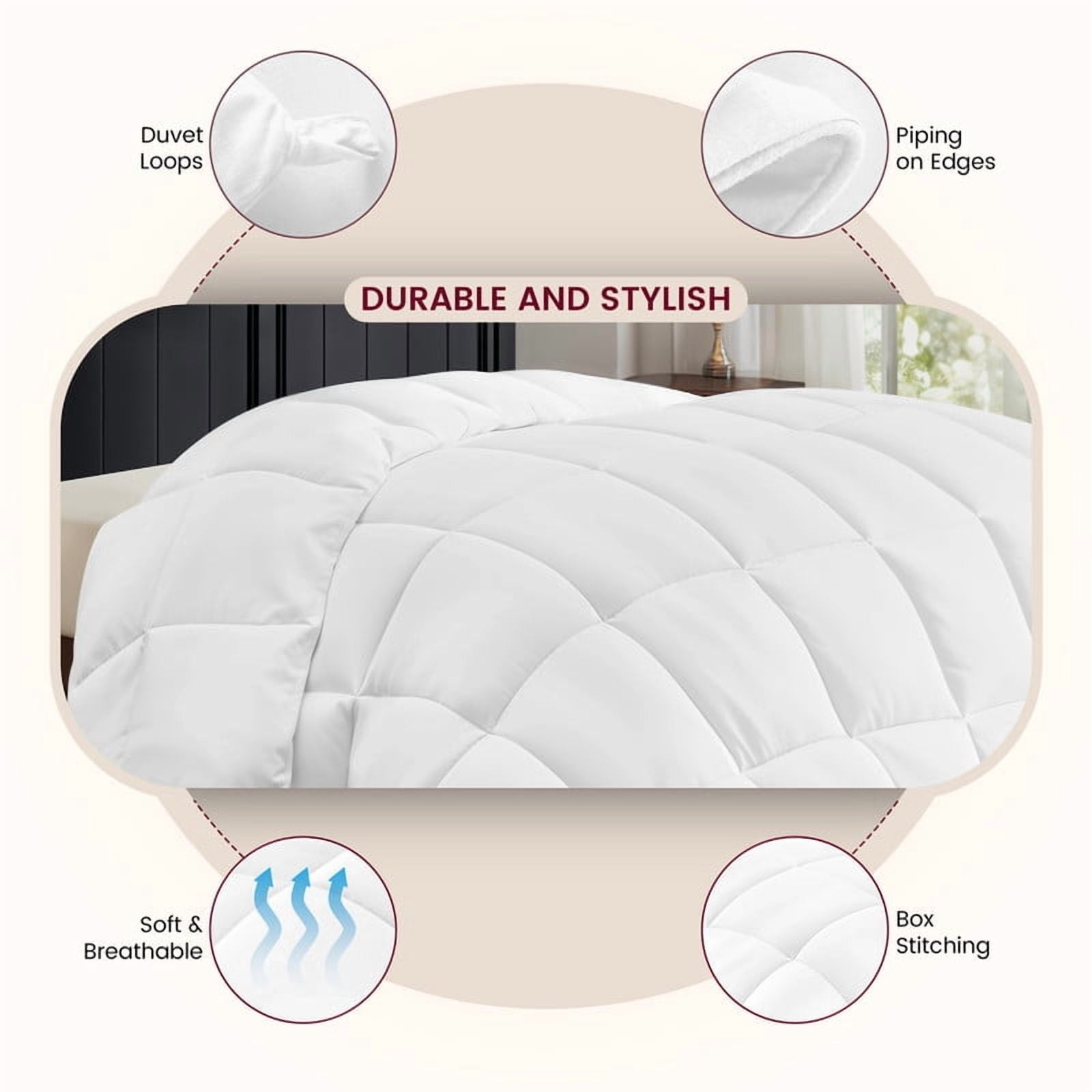 Lux Decor Premium Twin Comforter Down Alternative - All Season Box Stitched Quilted Duvet Insert with Corner Tabs, Machine Washable Bedding - Oekotex Certified - White