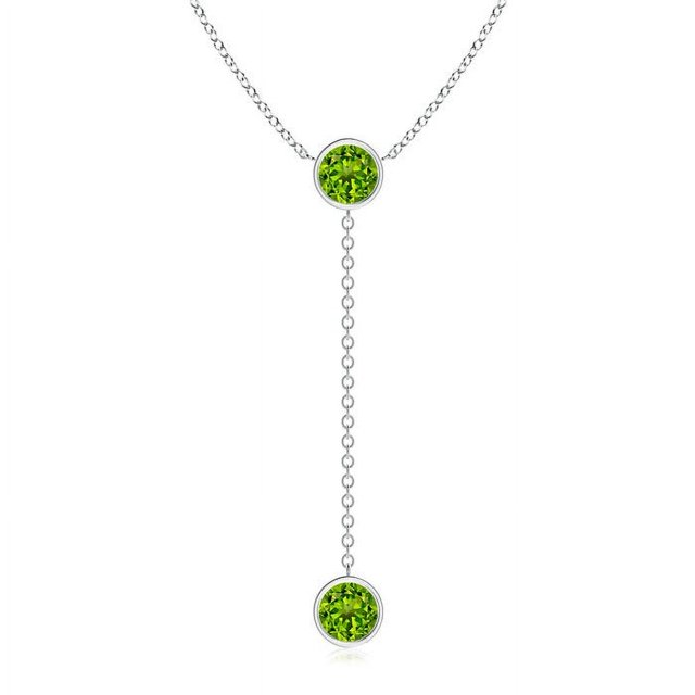 Angara Collier Péridot Naturel - Collier Style Lariat Péridot Rond 2,8 ct en Or Blanc 14K pour Femmes