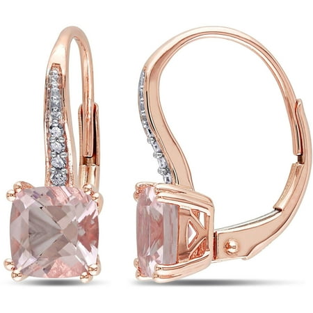 Tangelo 1-7/8 Carat T.G.W. Morganite and Diamond-Accent 10kt Rose Gold Leverback Earrings