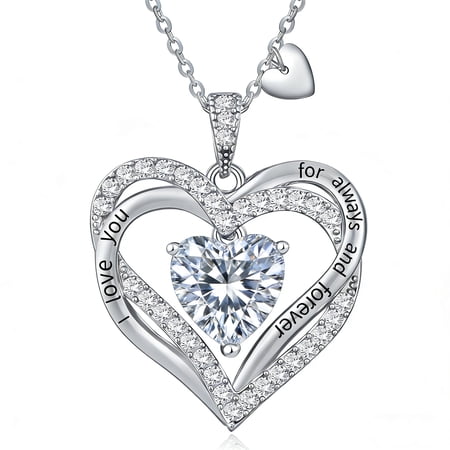HESHPAWS Love Pendant Necklaces for Women With Birthstone Zirconia, Christmas Birthday Anniversary Jewelry Gift for Women Wife