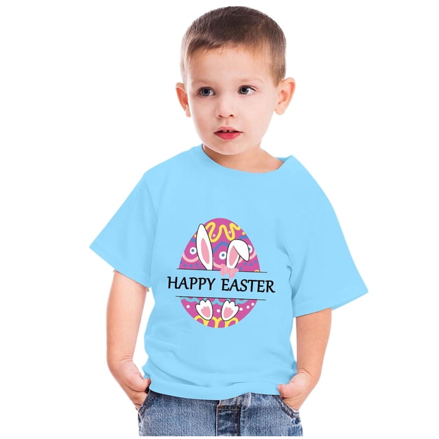 EGNMCR Blouses & Chemises à Manches Courtes Col Rond pour Tout-Petits Garçons Filles Mode Imprimé Ufs de Lapin de Pâques