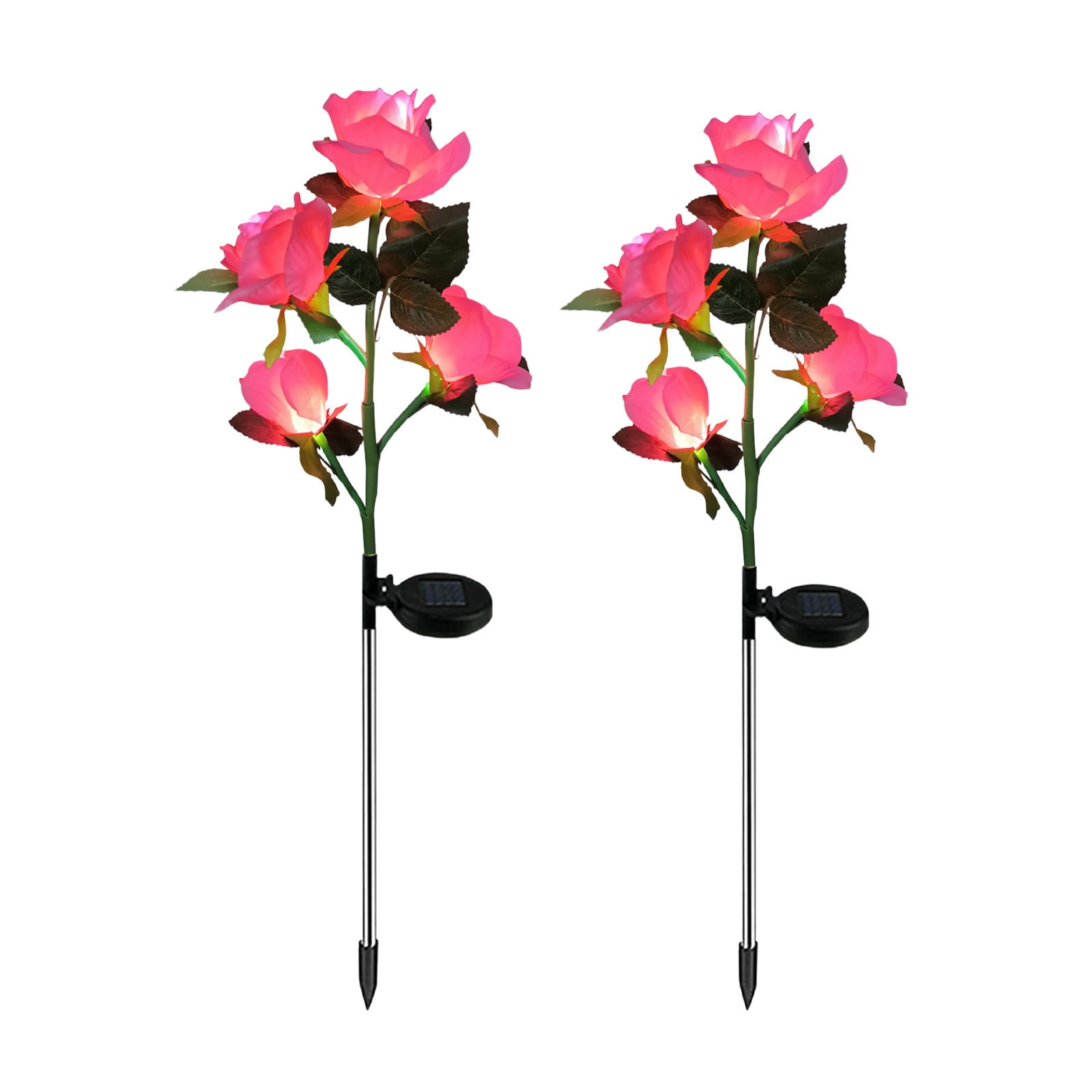 2-Pack Solar Rose Lights for Garden Decor | Outdoor Solar Powered LED Flower Lights with Stakes | Waterproof Landscape Lighting for Walkways, Patios, and Flower Beds