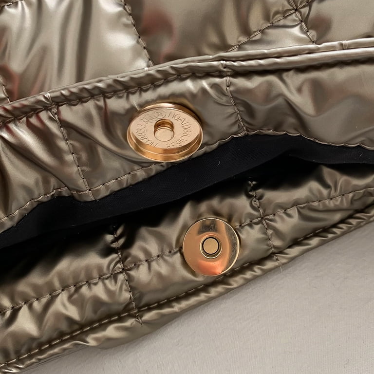 Women Champag Quilted Polyester Lightweight Zipper Luxury Tote Shoulder Handbag Champagne Gold Tote Purse | Elegant Faux Leather Handbag  main image 4