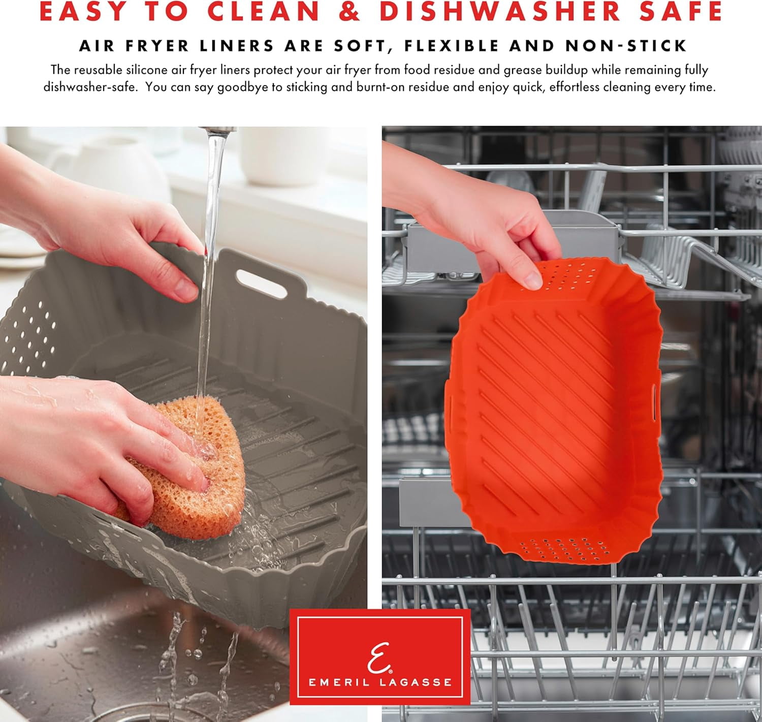Reusable Silicone Air Fryer Liners for Air Fryer Oven – Non-Stick Reusable Air Fryer Basket Liners – Dishwasher Safe – 9 x 7 x 3 Inch – 2 Pack – Black/Red