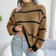 thumbnail image 2 of oqasdz Womens Sweaters Winter Oversized Long Sleeve Striped Sweater Turtleneck Side Split Tunic Pullover Jumper Knit Tops Casual Comfort Soft, 2 of 6