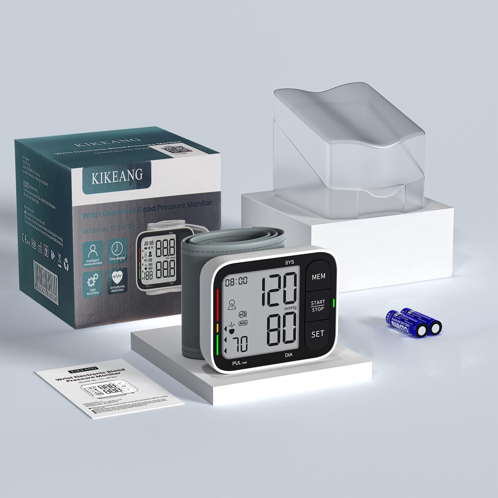 Wrist Blood Pressure Monitor, Large LCD Screen & Voice Announcements, Adjustable Cuff (5.3–8.4 in), 2×120 Memory, Irregular Heartbeat Detection, Portable Blood Pressure Monitor for Home, Travel
