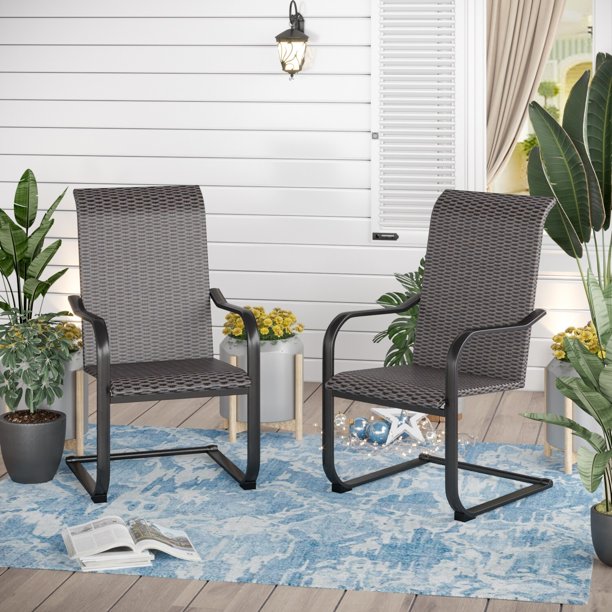 Outdoor Patio 2Piece PE Rattan Dining Chair Set Cspring Chair