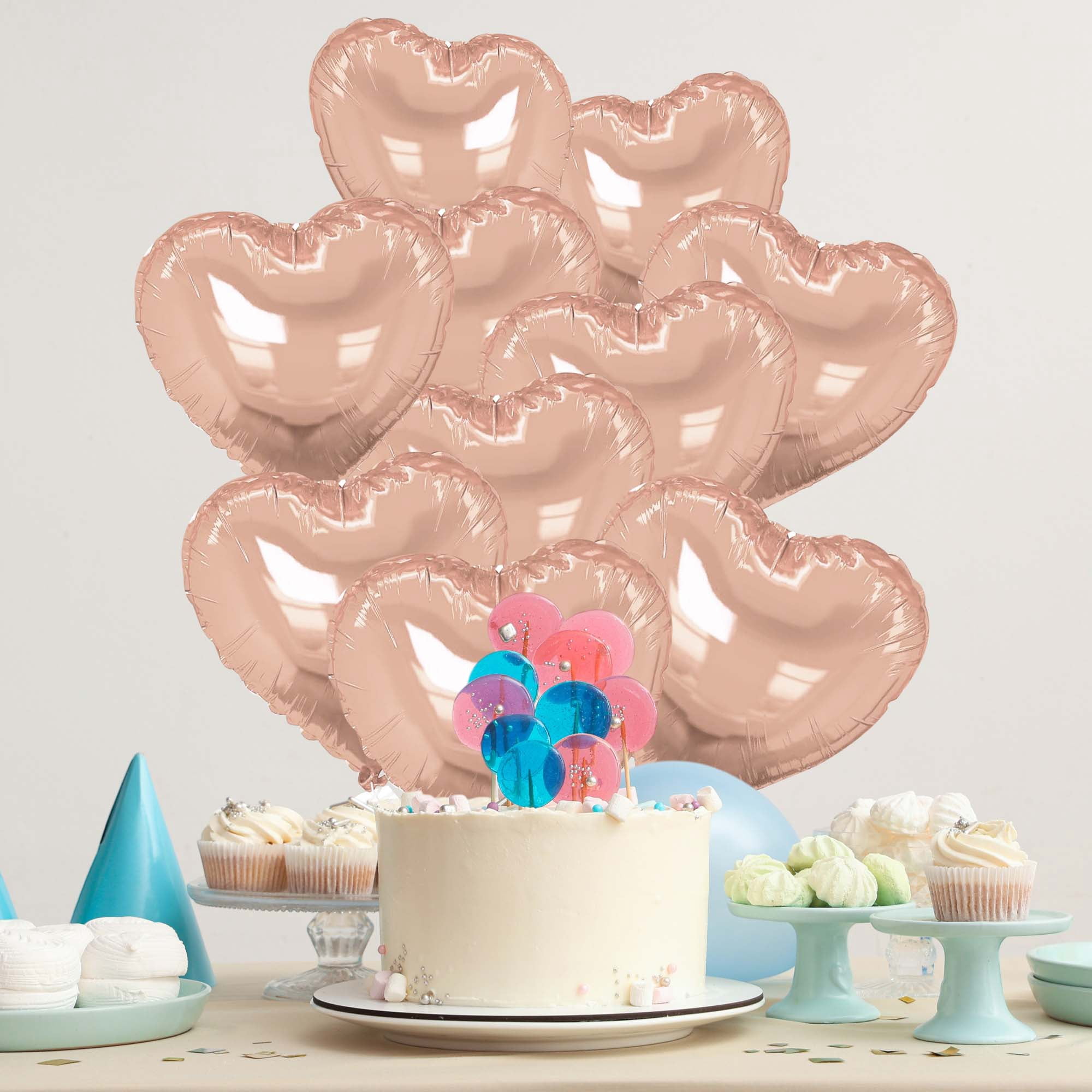Unique Bargains 10Pcs Helium Balloons with Ribbon Heart Pattern Champagne Gold Tone
