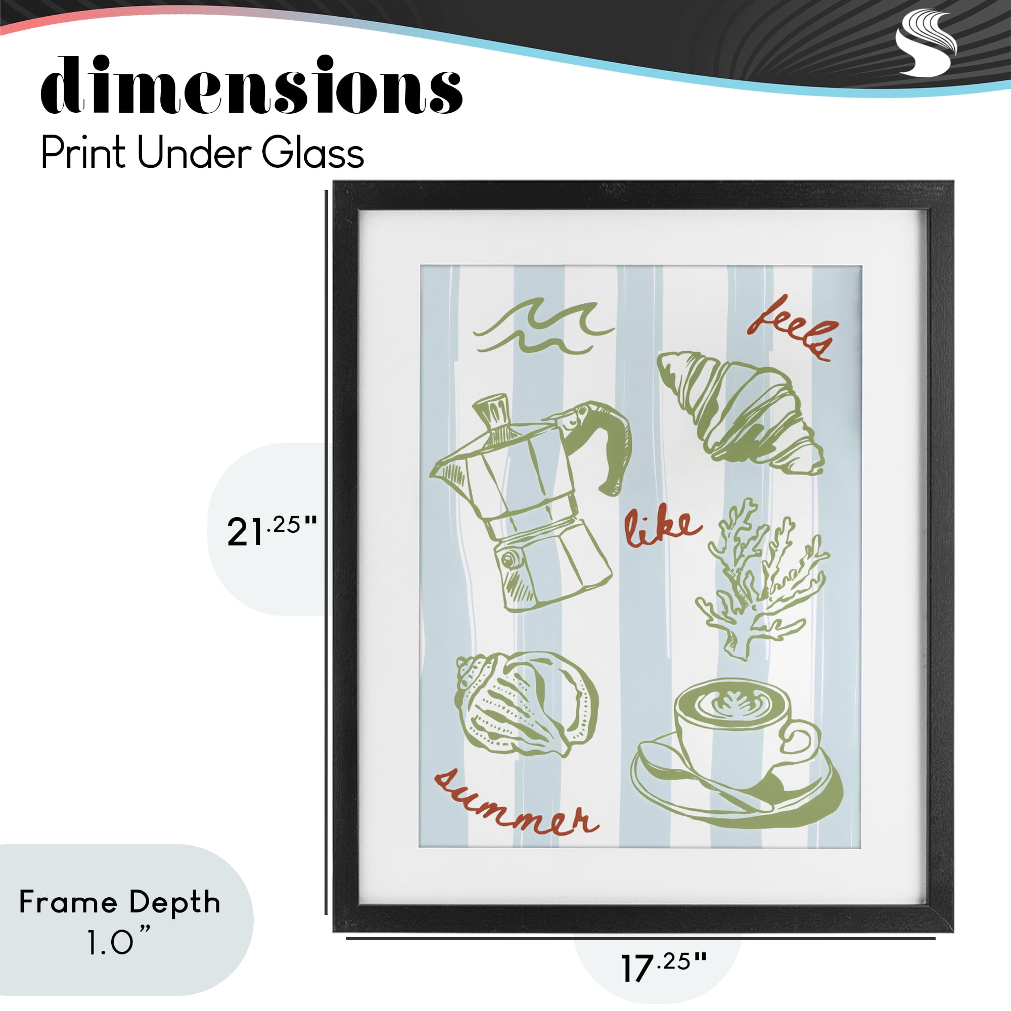 Stupell Industries Feels Like Summer on Stripes Black Framed Print Under Glass, design by The Prints Vibe