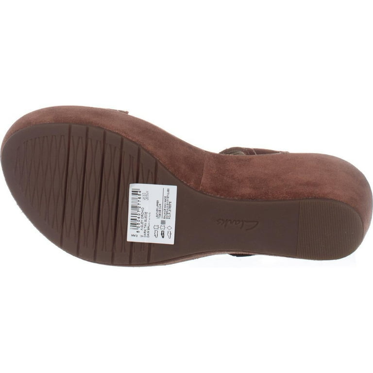 Womens Clarks Aisley Orchid Wedge Sandals Dark Tan Suede