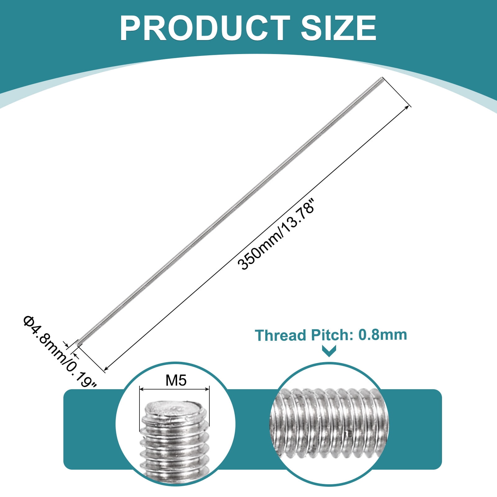 8Pack Fully Threaded Rod, M5 x 350mm 201 Stainless Steel with Nuts Washers