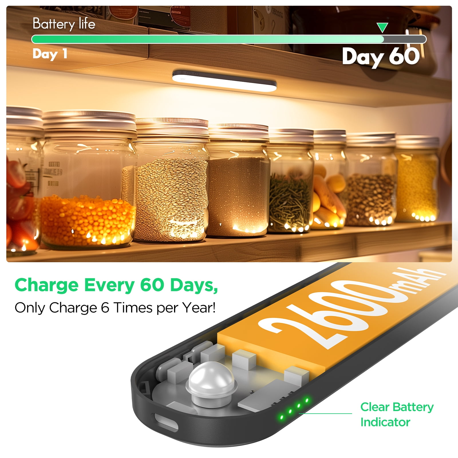 Under Cabinet Lighting, Motion Sensor Lights Indoor with 3 Color Temps Dimmable, 2600mAh Rechargeable Closet Lights Wireless, Magnetic Under Counter Lights for Kitchen Hallway Stairs,4-Pack