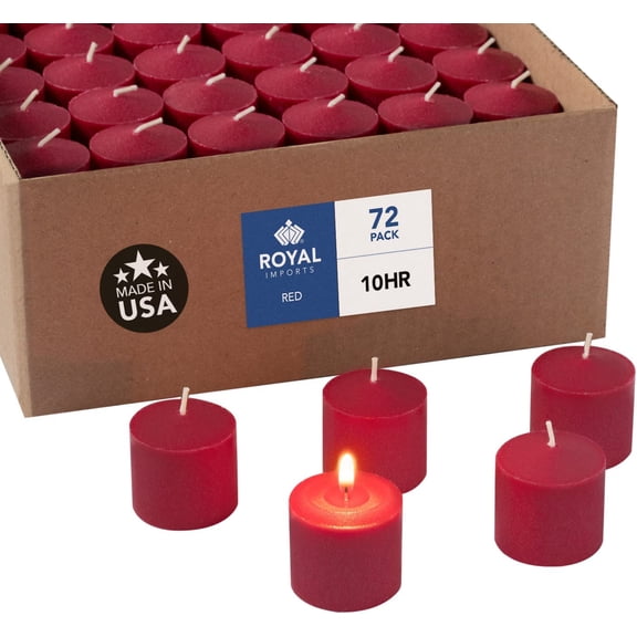 Enjinzz  Votive Candle, Unscented Red Premium Dripless Wax, Box of 72, for Wedding, Birthday, Holiday, Christmas, Party & Home Decoration (10 Hour Burn Time)