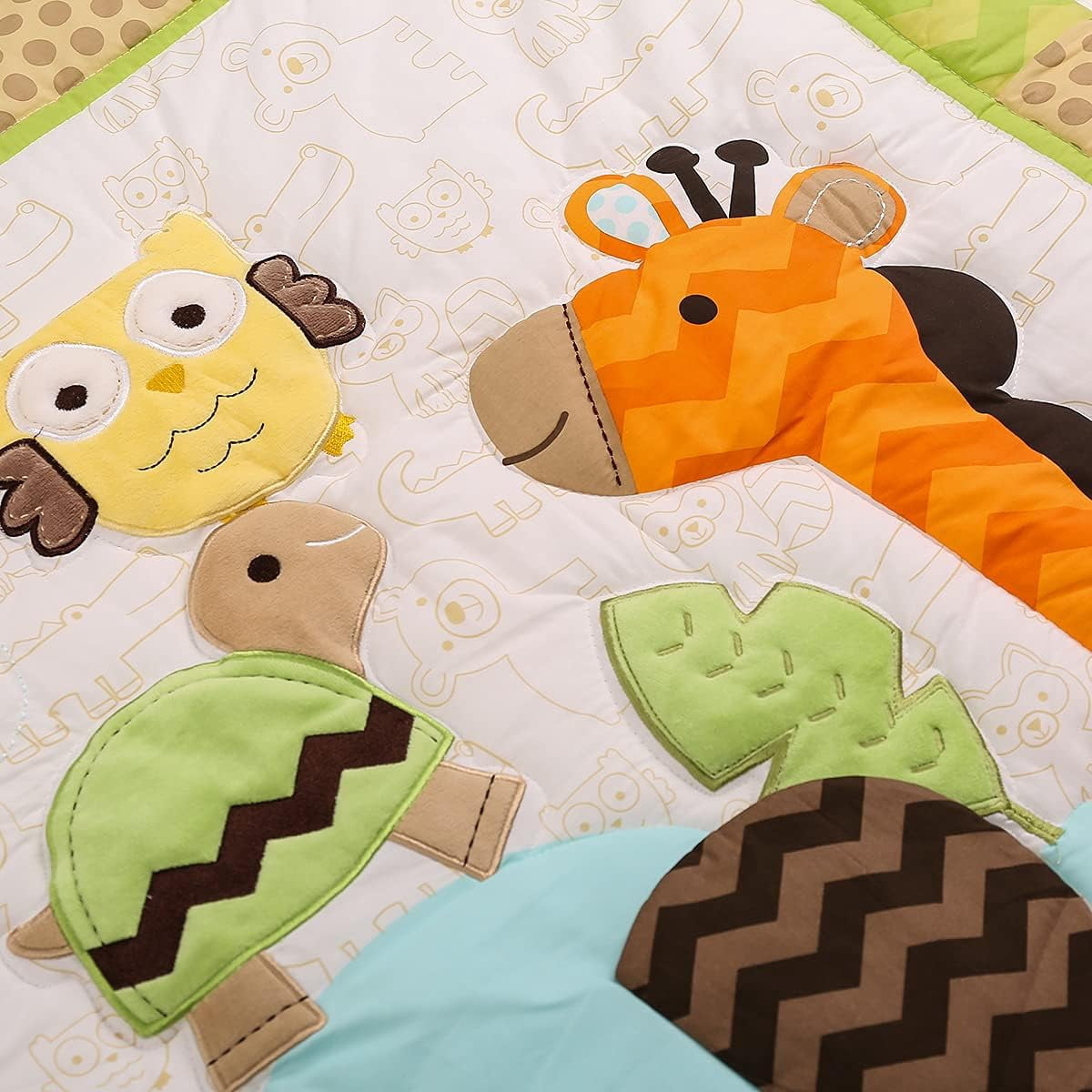 Sweet Baba 100% Cotton Crib Set,Cute Animals Crib Bedding Set for Unisex Boys and Girls in Yellow| 3 Pieces - Crib Quilt, Fitted Sheet, Crib Skirt
