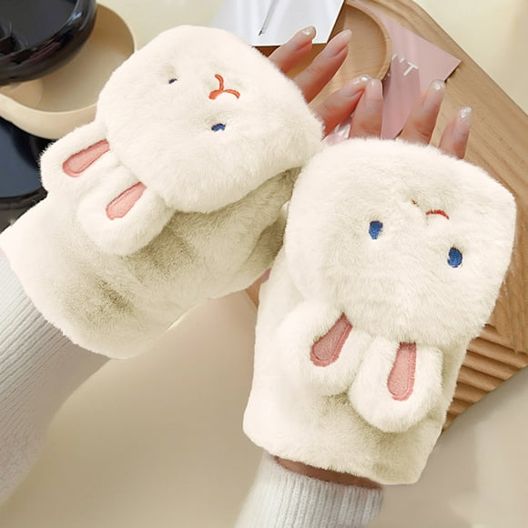 Womens Fox Gloves Winter Plush FauxFur Cute Mitten
