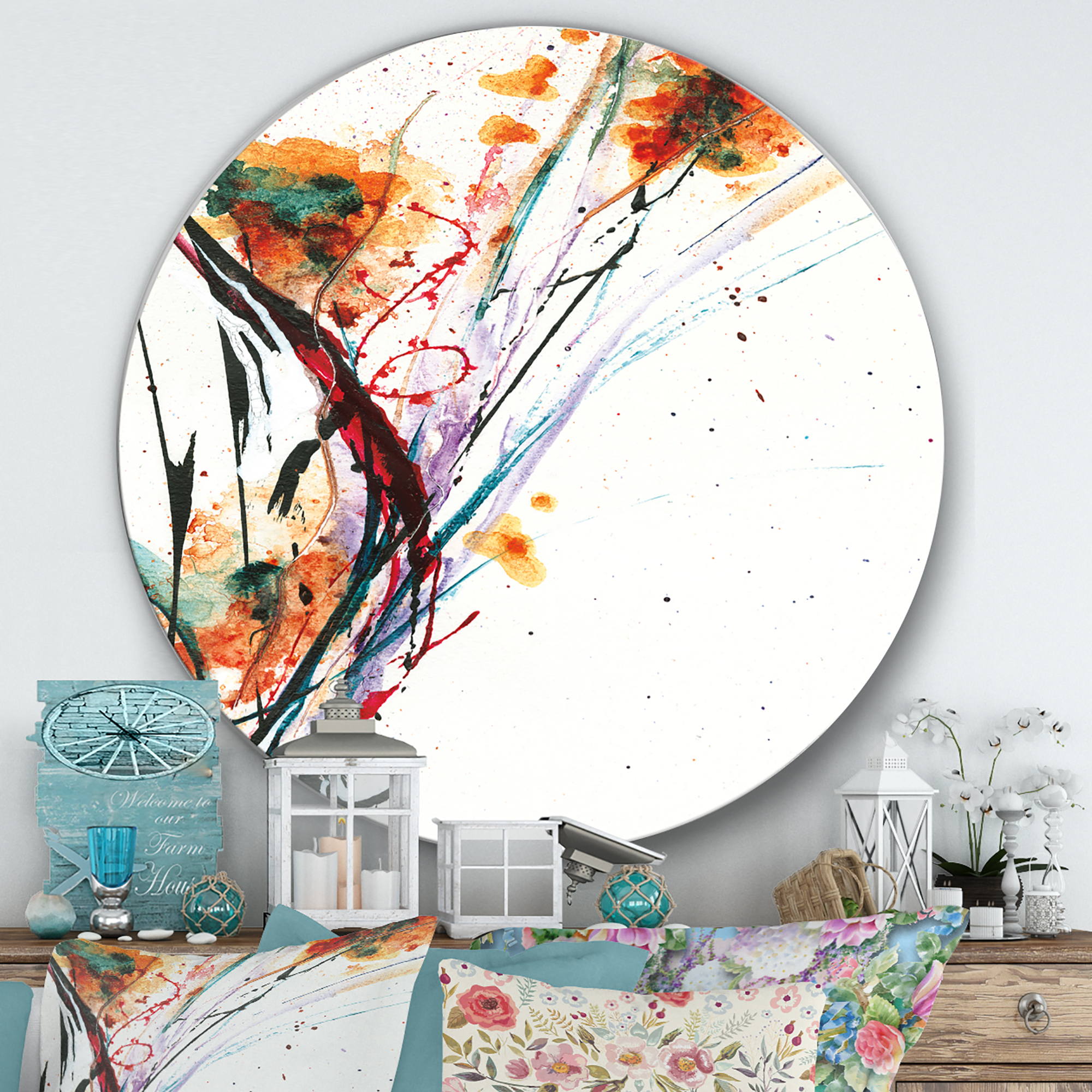 Designart Abstract Handpainted Orange Flowers Farmhouse Metal Circle Wall Art Walmart Canada