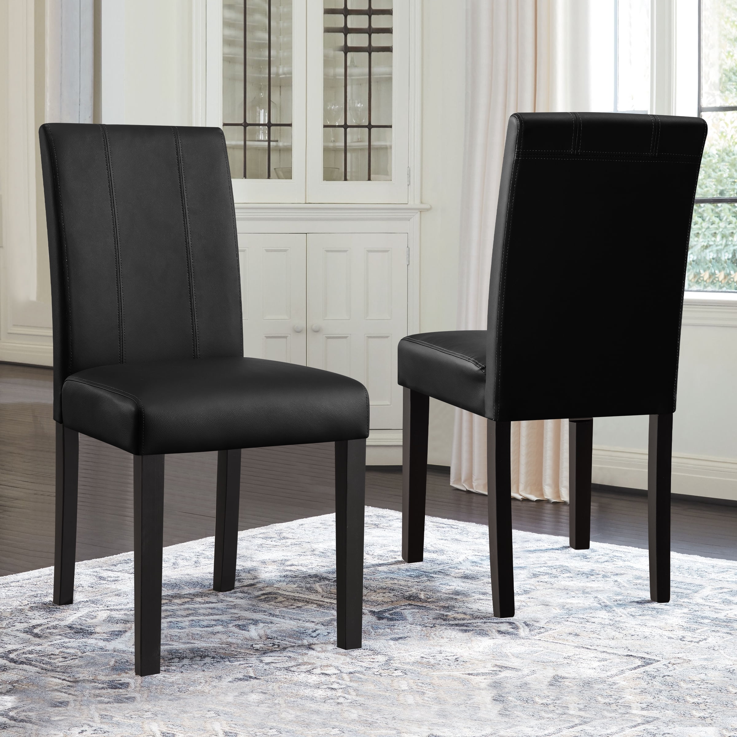 Subrtex Faux Leather Indoor Dining Chair Set of 2, Modern Mid-Century Chairs for Home, Black