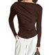 thumbnail image 1 of Blusas Plisadas de Larga para Mujer, Camisas Ajustadas de Cuello Redondo para Otoño, Blusas Casuales Fruncidas para Salir Y2K Marrón M, 1 of 10