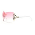 thumbnail image 3 of Womens Iced Out Rhinestone Jewel Hinge Curved Wrap Shield Rimless Sunglasses White - Pink, 3 of 4