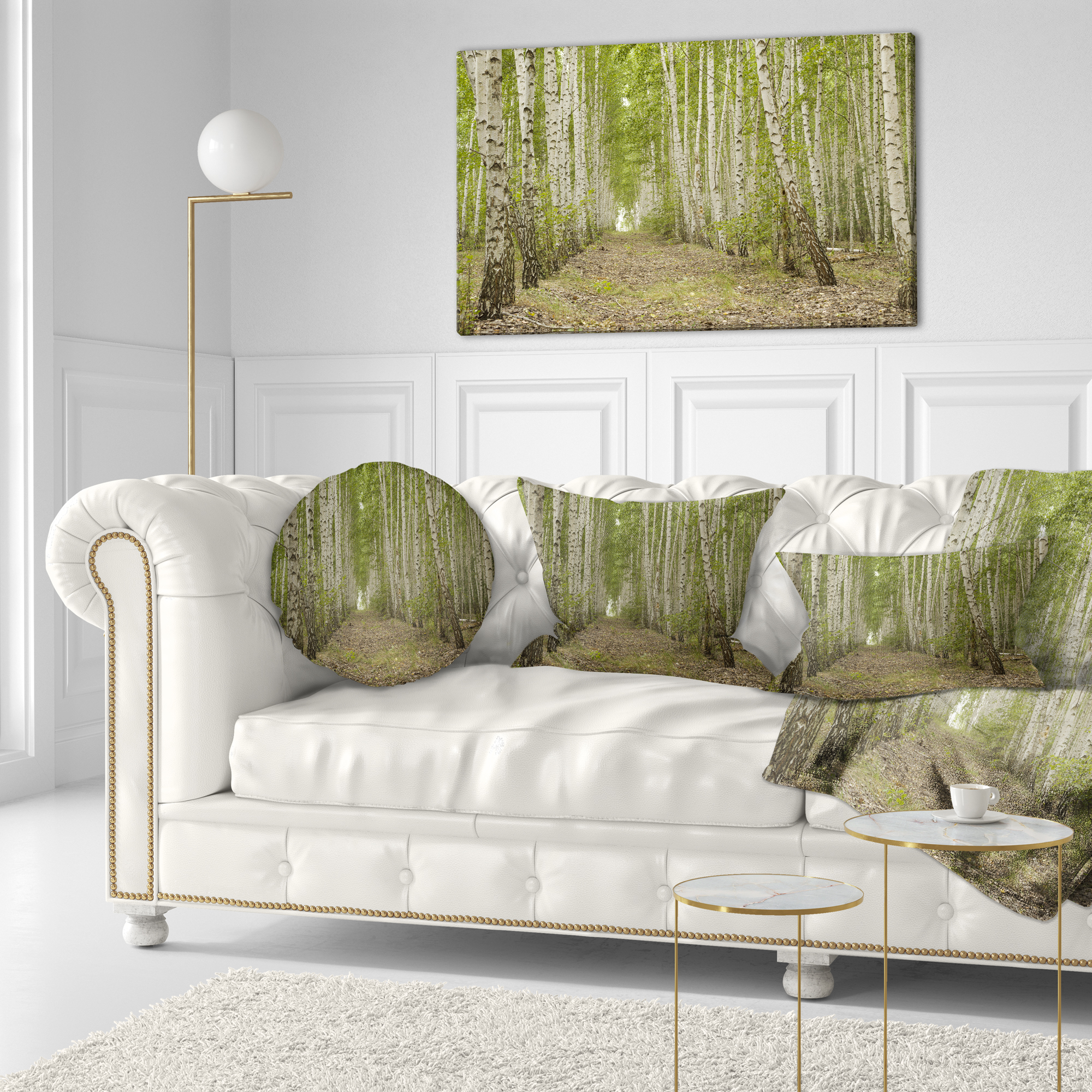 Designart Dense Birch Grove in Summer Day - Forest Throw Pillow - 12x20