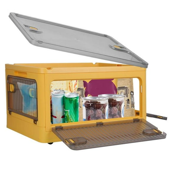 Fresh Fab Finds FFF-Yellow-L-GPCT4134 70 qt. Foldable Storage Bins with Lid 4 Doors Collapsible Stackable Closet Organizer Containers with Lock Wheels, Yellow - Large - 4 Piece - Unisex