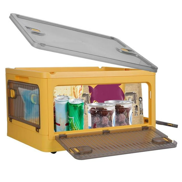 Fresh Fab Finds FFF-Yellow-L-GPCT4134 70 qt. Foldable Storage Bins with Lid 4 Doors Collapsible Stackable Closet Organizer Containers with Lock Wheels, Yellow - Large - 4 Piece - Unisex