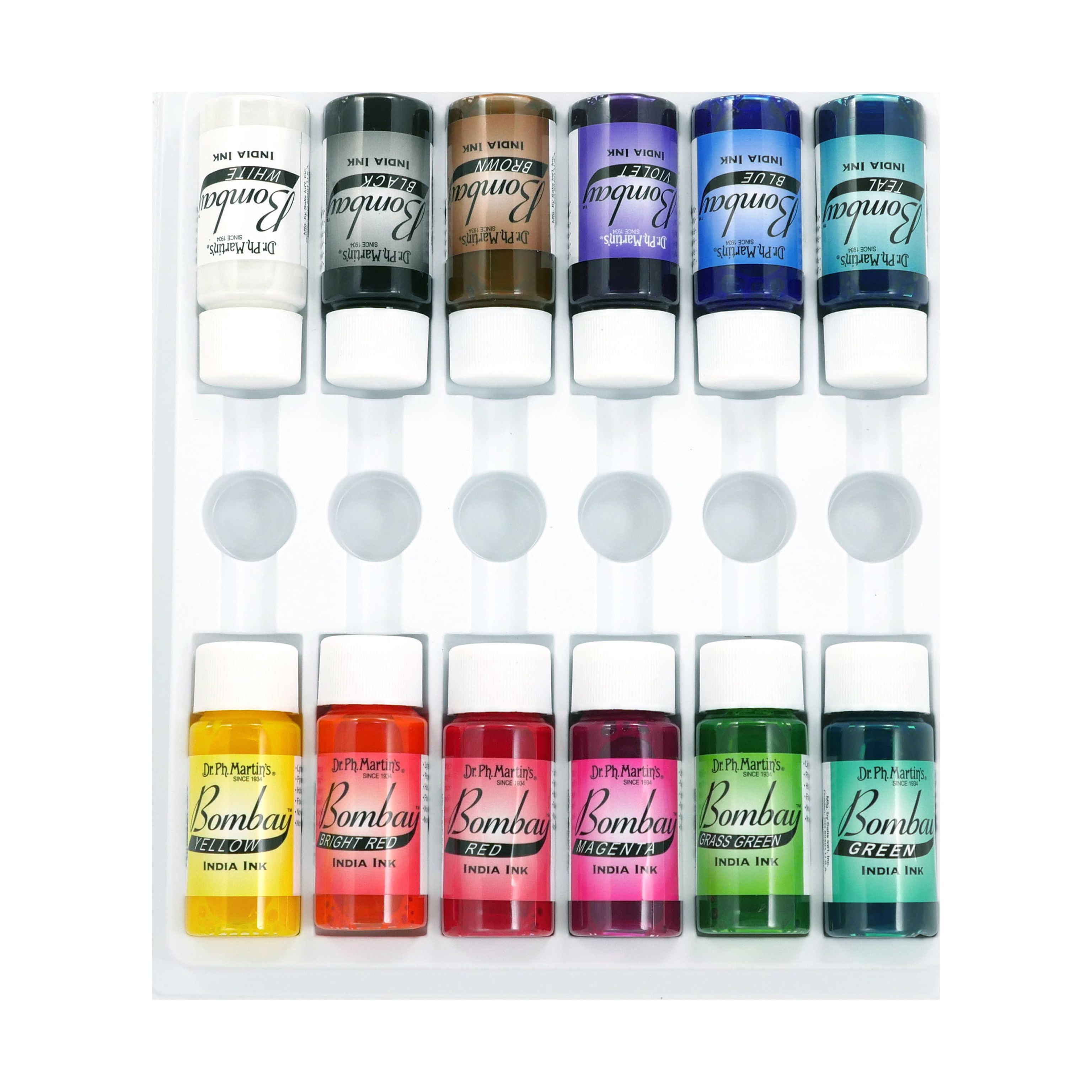 Dr. Ph. Martin's® Bombay India Ink (Set 1) Ink Set, ½ US fl oz, Set 1 Colors, 1 Set of 12 Bottles