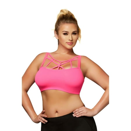 Womens Plus Size Athletic Seamless Strappy Detail Active Sports Bra Top