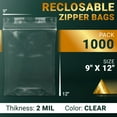 thumbnail image 2 of Clear Plastic Reclosable Zipper Bags, High Clarity Polypropylene, 1000 Count, 9 x 12 in, 2 of 7