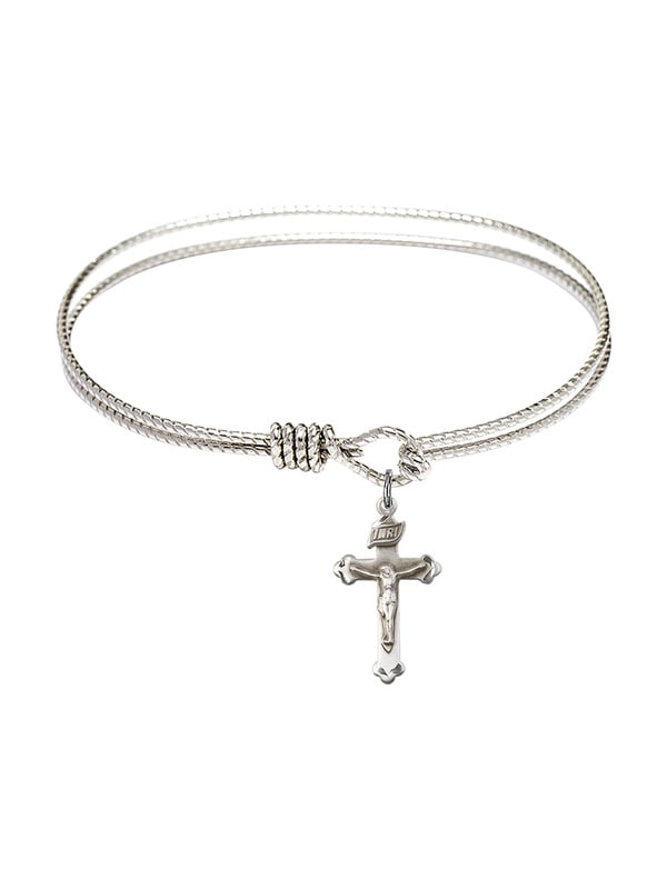 7 1/4 inch Oval Eye Hook Bangle Bracelet w/ Crucifix in Sterling Silver ...