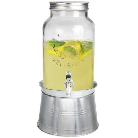 Estilo Glass Mason Jar Beverage Drink Dispenser With Ice Bucket Stand And Leak Free Spigot, 1.5