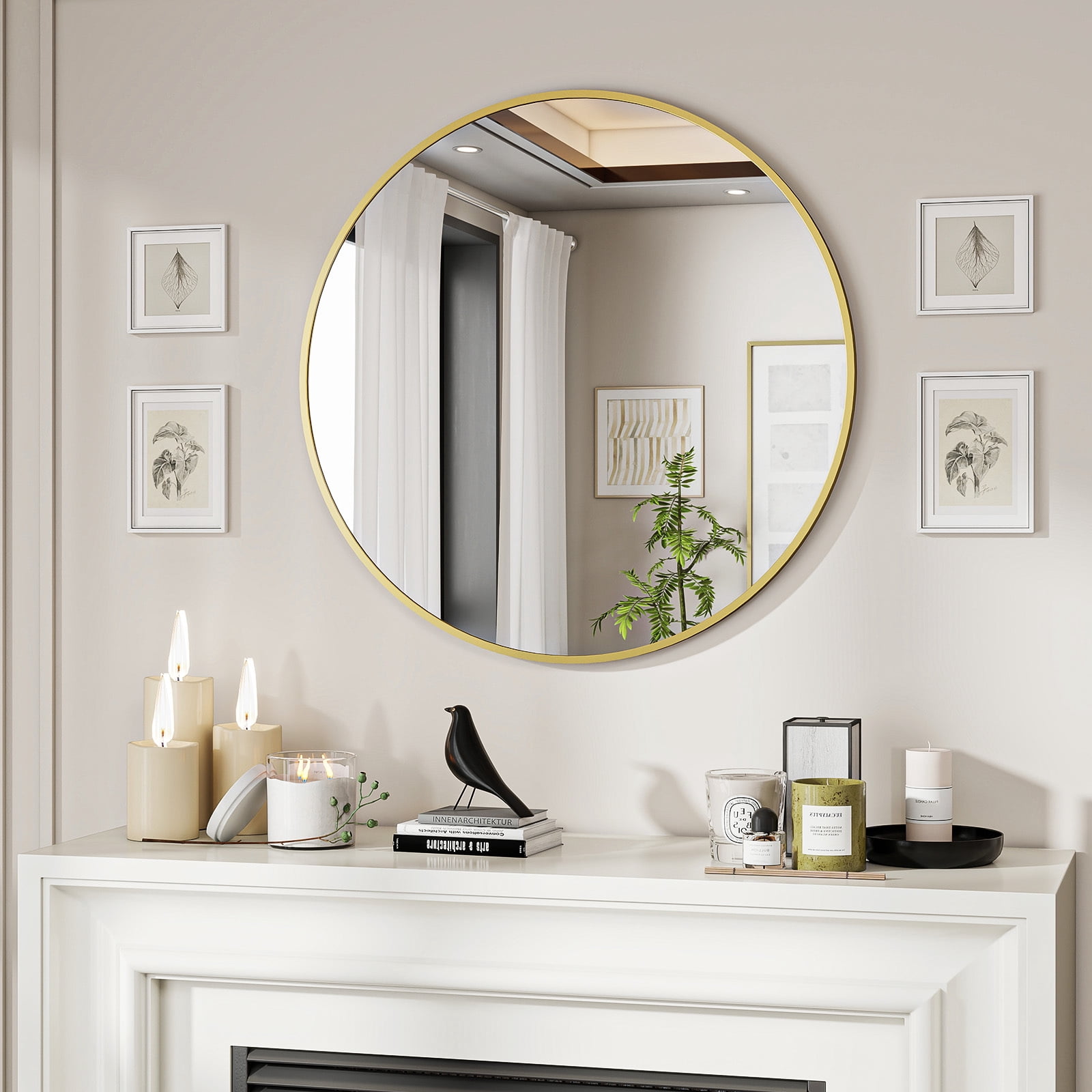Lumora 42.2"x42.2" Round Bathroom Mirror Wall Mirror, Metal Frame Circle Mirror Gold