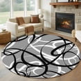 thumbnail image 2 of Round Rug 5ft Area Rug,Abstraction Distortion Lines Art Area Rugs for Living Room Bedroom,Black White Gray Floor Mat Non-Slip Non-Shedding Carpet Indoor Accent Rugs, 2 of 9