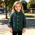 thumbnail image 6 of Falkdiz with Pocket Shirts for Boys Long Sleeve Winter Button Up Outdoor Casual Plaid Warm Collar Graphic Boys Tops Travel,Green,Size: 2-3, 6 of 8