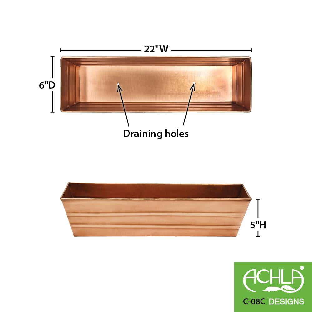 Rectangular Metal Flower Planter Box with Embossed Line Design, Small, Copper- Saltoro Sherpi