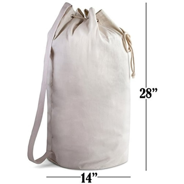 Handy Laundry Canvas Duffel Bag - Drawstring Leather Closure Shoulder  Strap. 