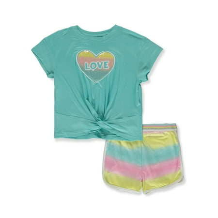 

Lemon Kiss Girls 2-Piece Love Rainbow Shorts Set Outfit - mint multi 4t (Toddler)