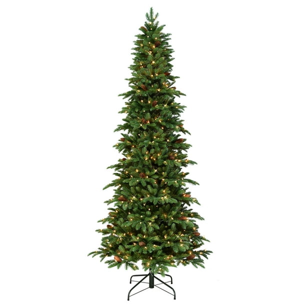 7.5' PreLit Slim Spruce Artificial Christmas Tree with Glitter Accents and Clear Lights