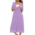 thumbnail image 5 of Lorytime Womens Nightgown Full Length Long Raglan Sleeve 3/4 Sleeve Nightdress Crewneck Solid Sleepshirts Pajamas Dress with Pockets Zipper Sleepdress Soft Lounge Nightgowns Purple S, 5 of 6
